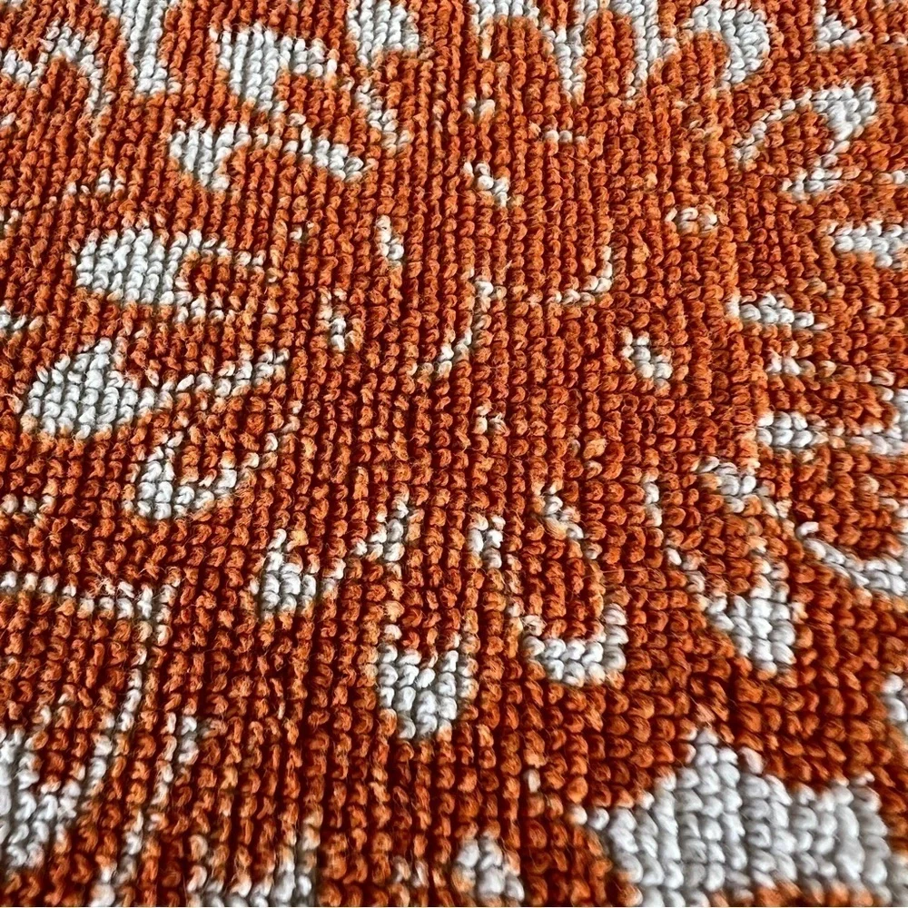 Vintage MCM Screen Prints by Sayco 2 Piece Towel Set White Orange Floral USA